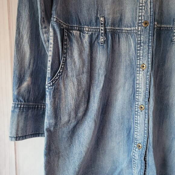E2 Clothing Distressed Denim Shirt Dress w/ Pockets, Button-Down Front, Sz M EUC - Picture 3 of 8
